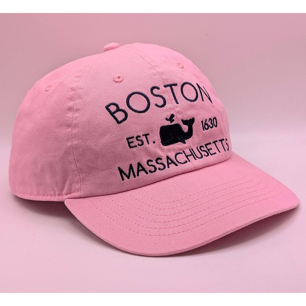 Boston Massachusetts Hat Bay State Apperal Pink Strap Back Whale Adjustable
